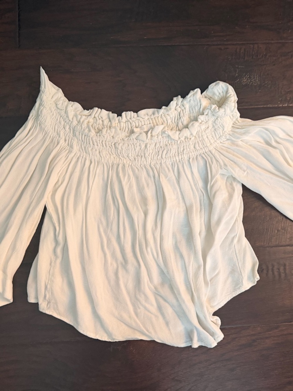 Indah Cream Off-the-Shoulder Cropped Smocked Boho Blouse Size XS